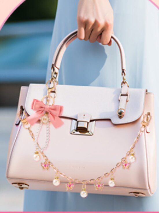Accessories - Gold-Tone Pink Butterfly & Pearl Purse/ Wallet Bag Extender Chain